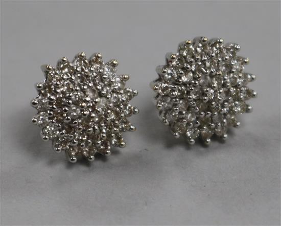 A pair of 18ct white gold and diamond cluster ear studs, diameter 11.5mm.